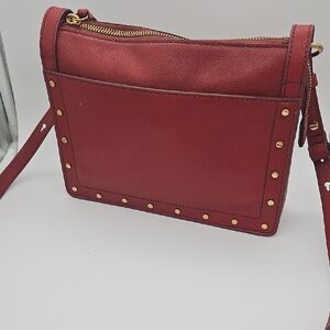 Fossil Burgundy Crossbody Bag with Gold Studs